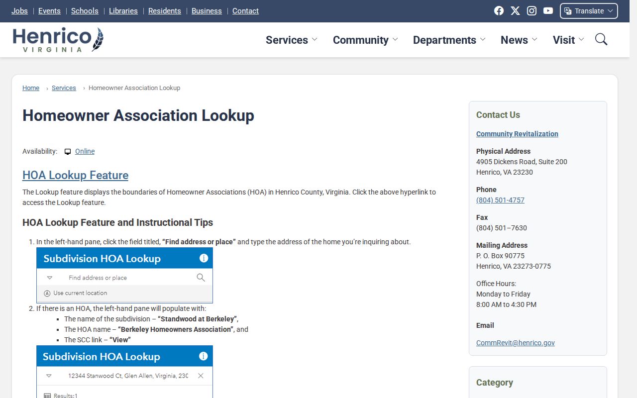 Tuckahoe neighbors Henrico HOA lookup address and subdivision workflow