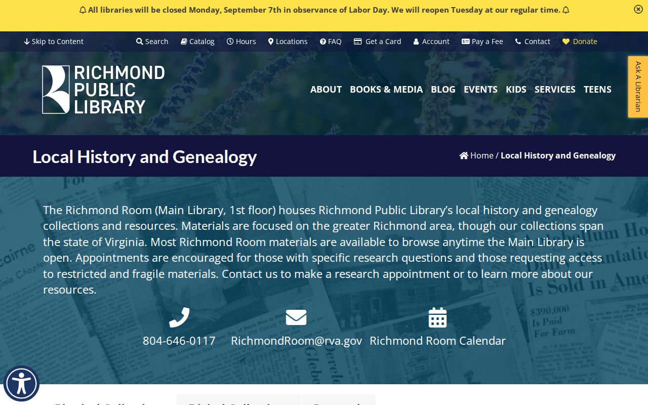 Tuckahoe city directory research at the Richmond Room local-history collection