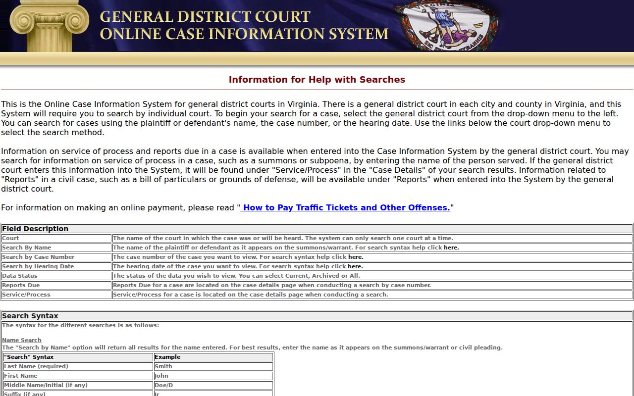 Tuckahoe resident lookup General District Court search fields