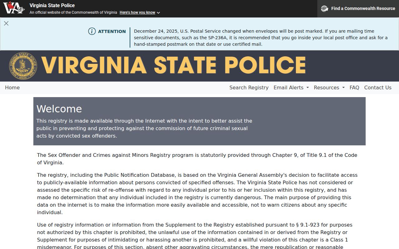 Tuckahoe ZIP code directory research using Virginia State Police registry ZIP controls