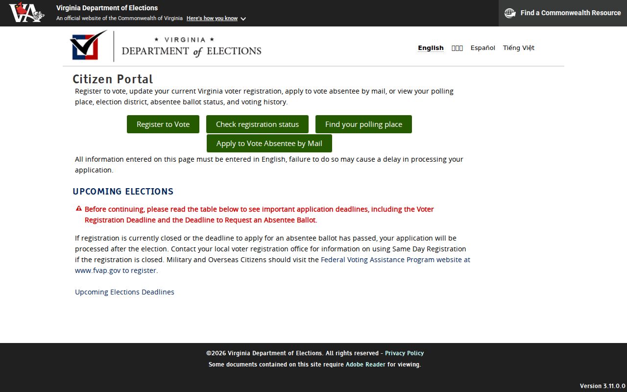Tuckahoe resident lookup Virginia Citizen Portal voter-status form