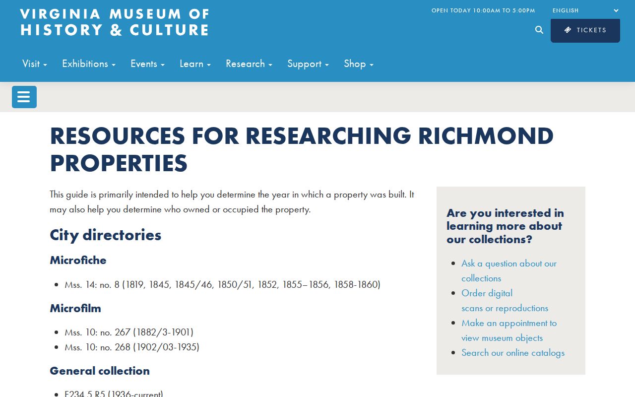 Tuckahoe previous residents VMHC house history research guide